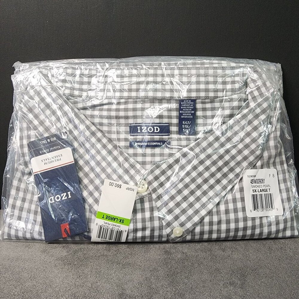 NWT Izod Men's Big and Tall Premium Essentials Long Sleeve Button Down Gray
